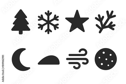 Minimal Winter Silhouettes. Minimal winter silhouettes. Filled icon set of minimal winter silhouettes: tree