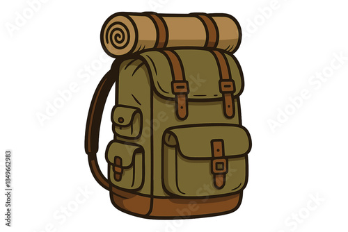 Illustration of a vintage camping backpack