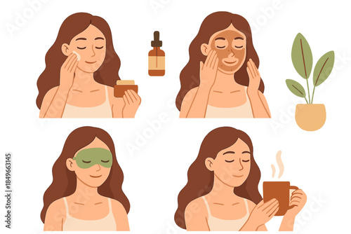 Woman's Skincare Routine and Relaxation
