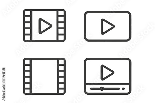 Four play buttons on a dark background