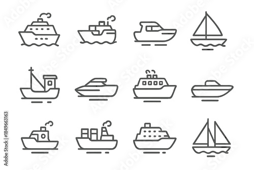 Collection of Ship Icons on a Blurred Background