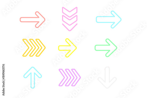 Collection of Colorful Neon Arrows on Dark Background