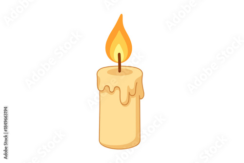Candle with a bright flame and dripping wax