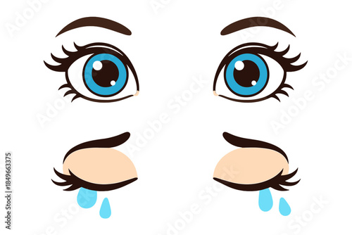 Close-up of Sad Blue Eyes Crying