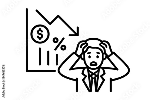 Worried businessman with financial chart indicating a downturn