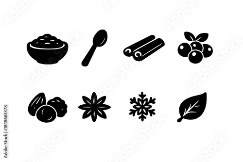 Cozy Porridge Icons. Cozy winter porridge icons. Filled icon set of cozy winter porridge icons: bowl icon,