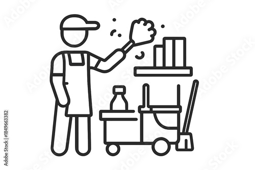 Housekeeper with Cleaning Cart Icon