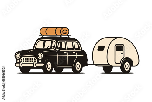 Retro Car Towing a Teardrop Trailer