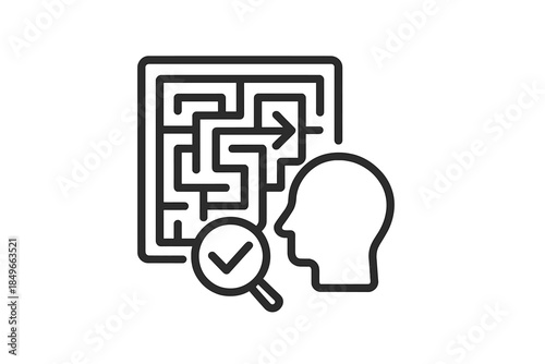 Problem Solving Concept - Maze, Head, and Magnifying Glass