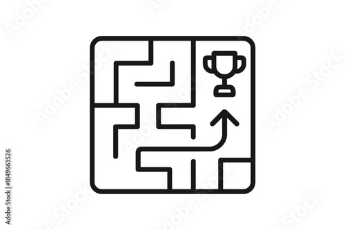 Maze with trophy and arrow icon