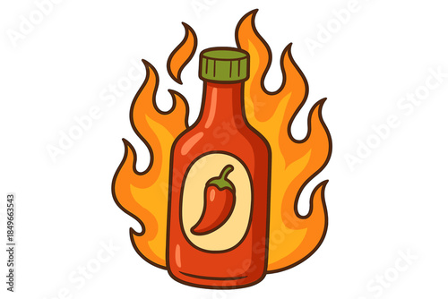 Hot Sauce Bottle with Flames