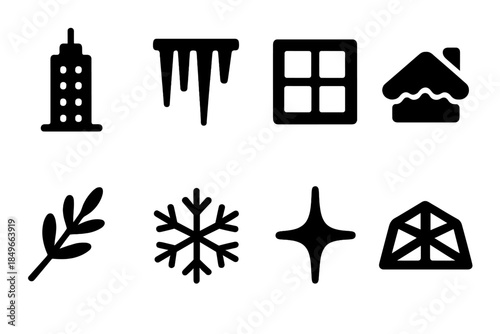 Winter Architecture Icons. Winter city architecture. Filled icon set of winter city architecture: skyscraper,
