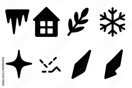 Icicle Geometric Icons. Icicle geometry. Filled icon set of icicle geometry: icicle silhouette, triangle roof,