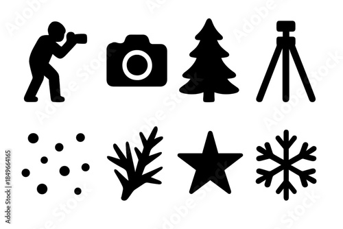 Winter Photography Silhouettes. Winter photography silhouettes. Filled icon set of winter photography