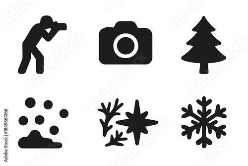 Winter Photography Silhouettes. Winter photography silhouettes. Filled icon set of winter photography