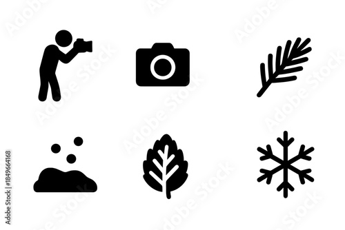Winter Scene Icons. Capturing winter scenes. Filled icon set of capturing winter scenes: photographer, camera,