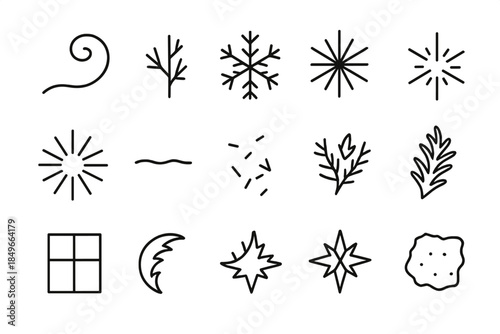 Frost Icon Collection. Glass frost impressions. Line outline icon set of Glass frost impressions: frost swirl,