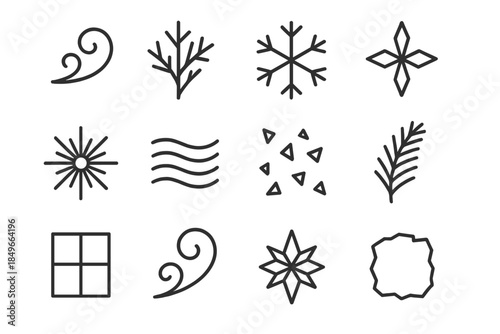 Frost Icon Collection. Glass frost impressions. Line outline icon set of Glass frost impressions: frost swirl,
