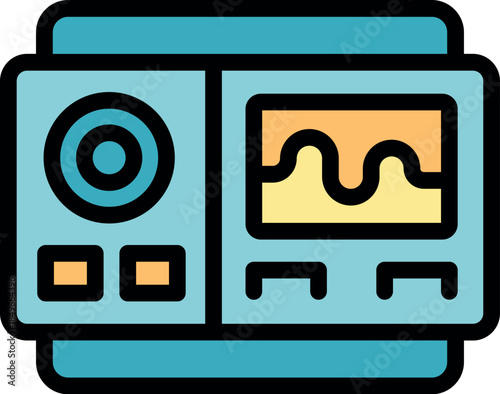 Ultrasound machine displaying sinusoidal waveform on its screen, representing medical scan data for diagnostic purposes in healthcare