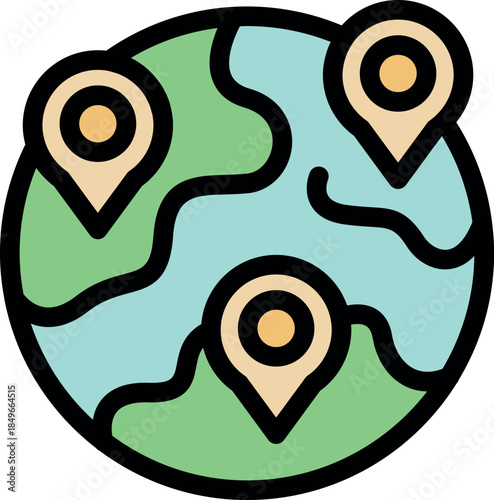 Global positioning system with location pins marking different spots on planet earth, ideal for travel and navigation concepts