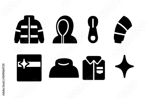 Reflective Winter Wear Icons. Reflective winter clothing. Filled icon set of reflective winter clothing: