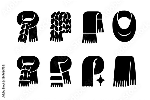 Chunky Knit Scarf Icons. Chunky knit scarves. Filled icon set of chunky knit scarves: chunky scarf, heavy