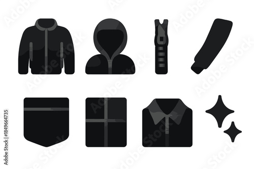 Metallic Fashion Icons Grid. Metallic fashion silhouettes. Filled icon set of metallic fashion silhouettes: