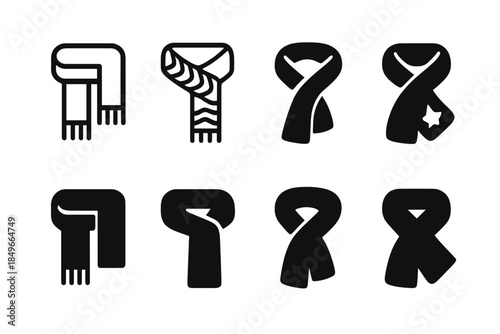 Minimal Scarf Icons. Minimal scarf icons. Filled icon set of minimal scarf icons: scarf outline, fringe