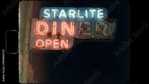 Neon Starlite Diner Sign at Night.
