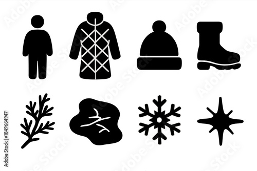 Icy Fashion Icons. Icy street fashion shots. Filled icon set of icy street fashion shots: figure silhouette,