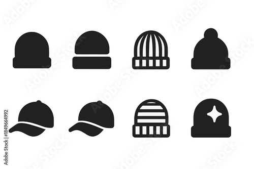 Modern Winter Headwear Icons. Modern winter headwear. Filled icon set of modern winter headwear: minimalist