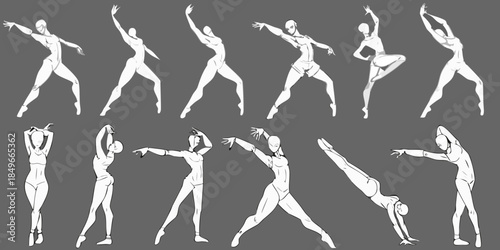 Dynamic figure drawing study exploring various human poses and movement lines