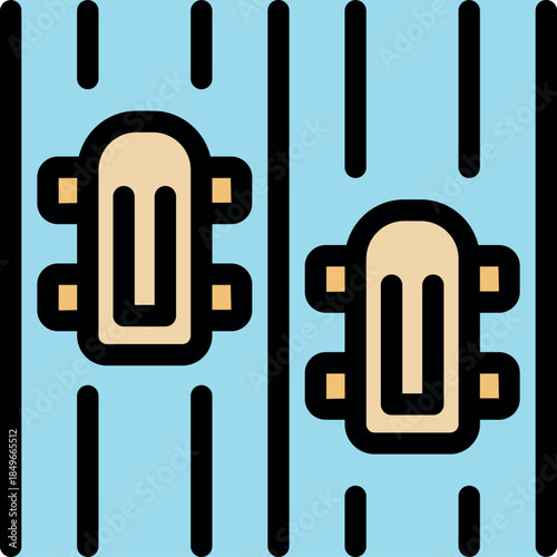 Kayaks floating on calm blue water surface, aerial view of recreational water sports activity