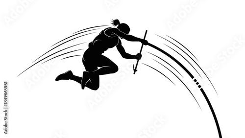 Silhouette of an athlete performing a pole vault jump