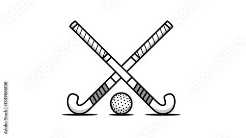 Crossed Field Hockey Sticks and Ball in Minimalist Design