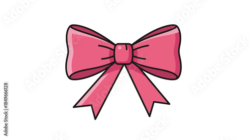 Pink Ribbon Bow Illustration on White Background