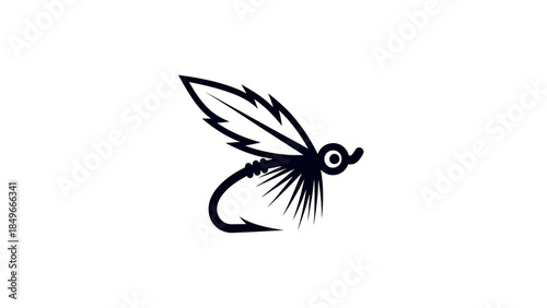 Minimalist black and white fishing fly hook vector illustration