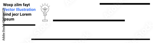 Business solutions, creative thinking, innovation ideas, modern learning, presentation templates, workspace designs. Light bulb icon with stylized lines and placeholder text. Creative thinking