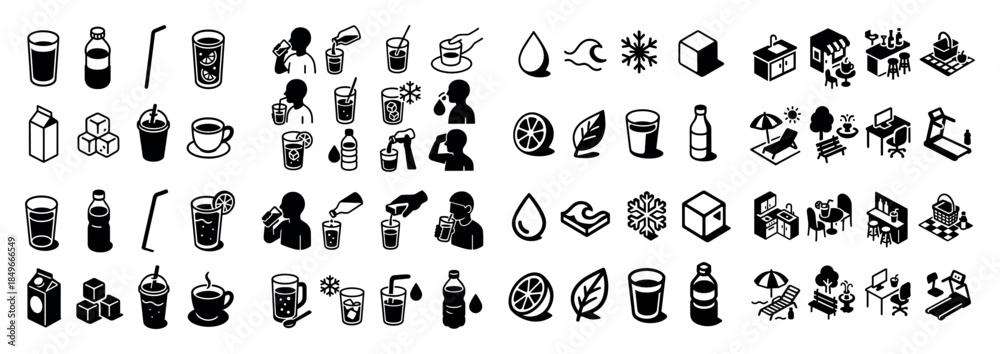 Obraz premium Beverage and workspace icon set