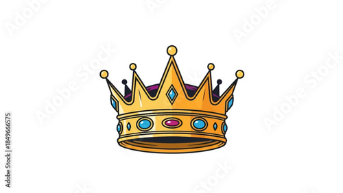 Colorful cartoon crown with jewels on white background