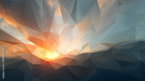 Abstract Geometric Sunset: Capturing the ethereal beauty of a sunset through abstract geometric forms, the artwork evokes a sense of tranquility and awe.