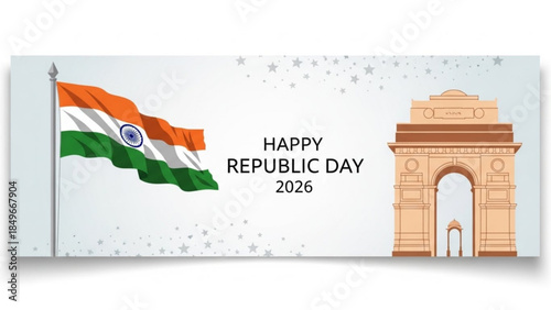 Happy Republic Day 2026 India Celebrations Flag Gate Illustration