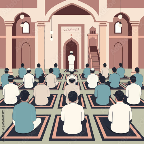 Group of Men Praying in Mosque.