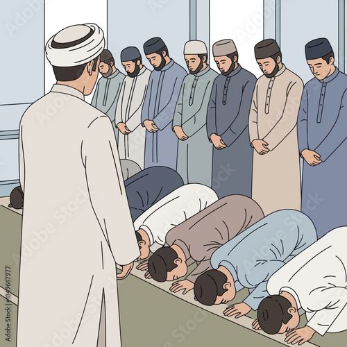 Muslim Men Praying in Congregation.