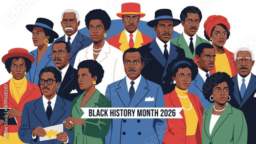 Celebrating Black History Month 2026 Diverse Group of African American People in Business Attire and Cultural Fashion Styles
