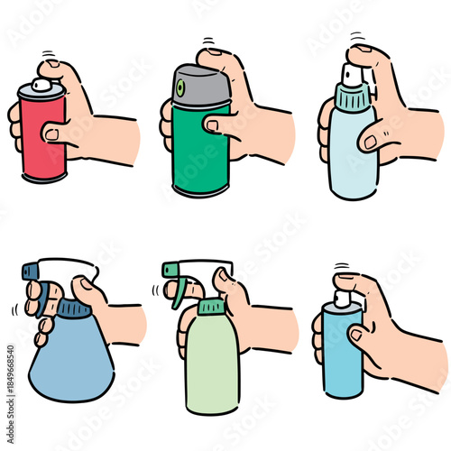 vector set of spray can and bottle