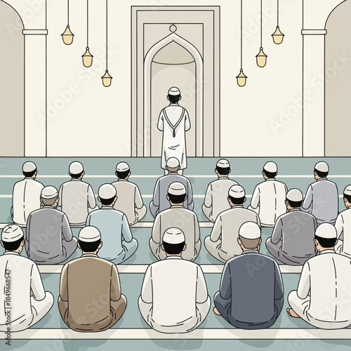 Photography Men Praying in Mosque Islamic Gathering.