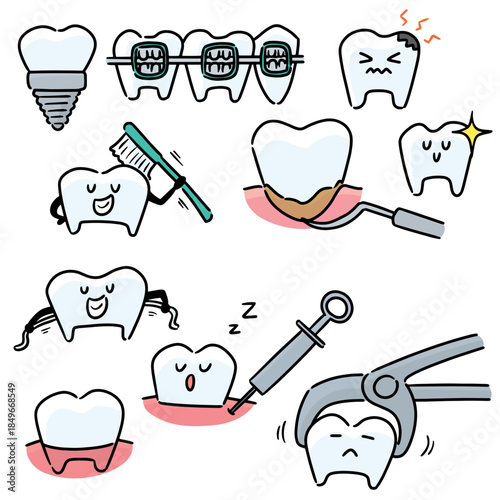 vector set of dental procedures