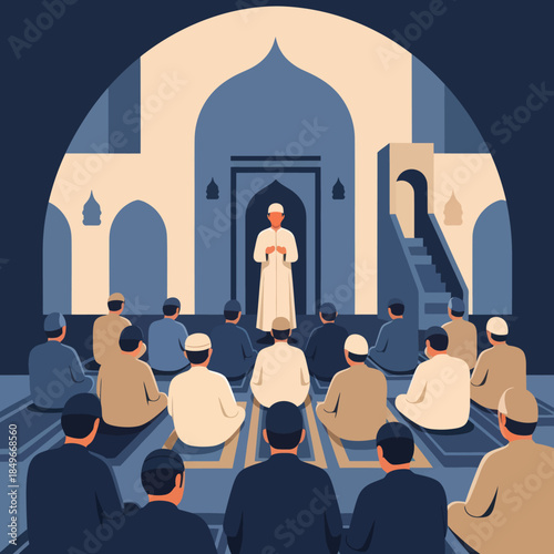 Group of Men Praying in Mosque.