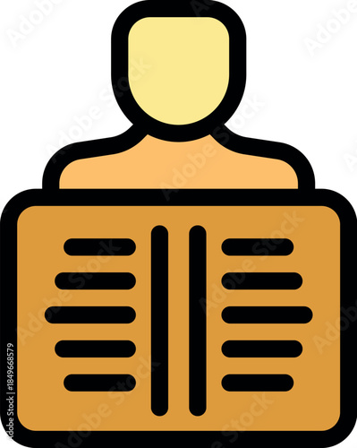 Person reading a book, enjoying literature, studying for education, acquiring knowledge, simple icon